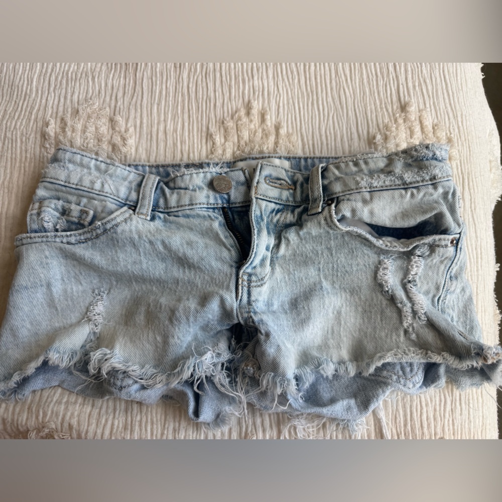 BKE Light Blue Distressed Denim Shorts